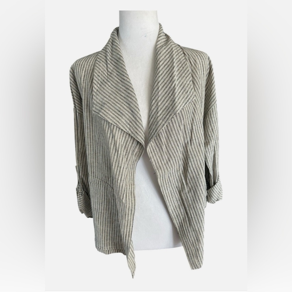 Max Studio Striped Linen Jacket/Cardigan  in Cream and Navy size Small NWOT